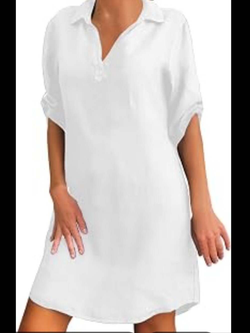 Casual White Collared Tunic Dress for Women